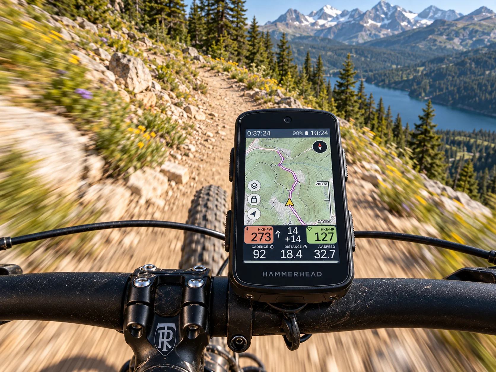 VinHkE charts and live data inside Ride on a Hammerhead Karoo mounted on a bike