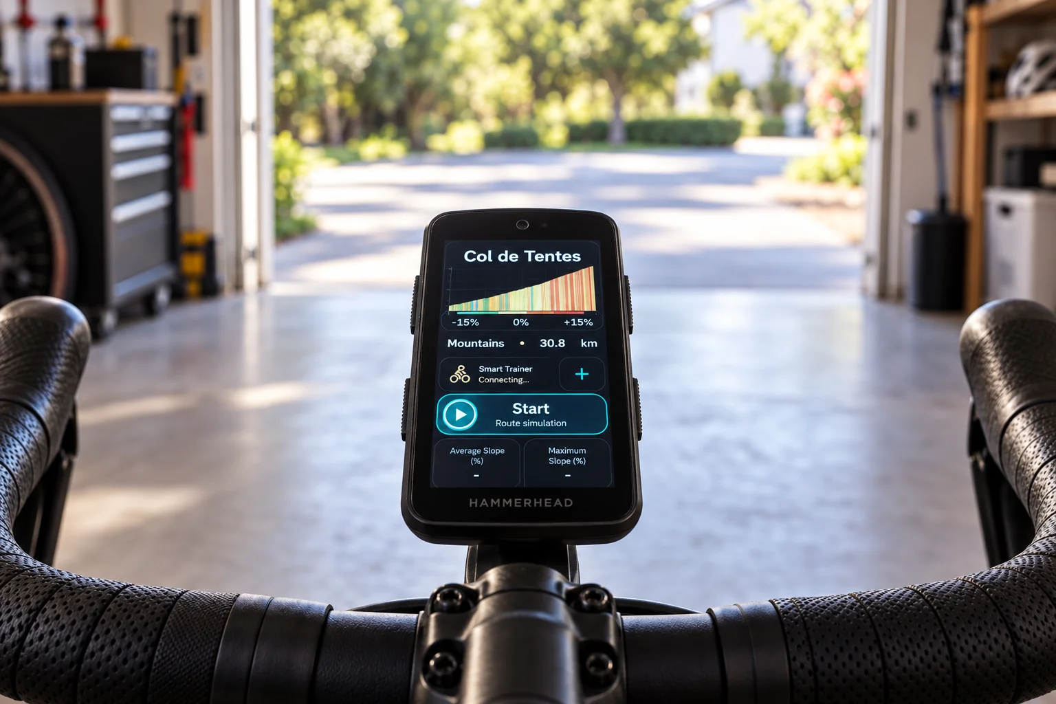 VinApp on Hammerhead Karoo as an indoor training console on a smart trainer