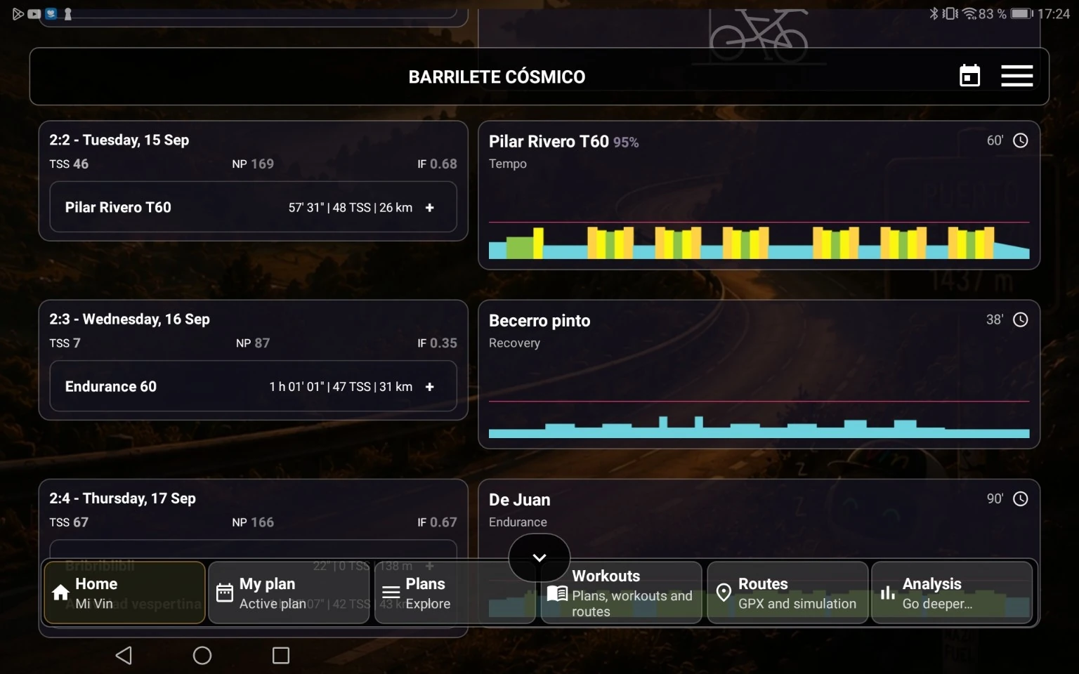 VinApp weekly plan on a large screen